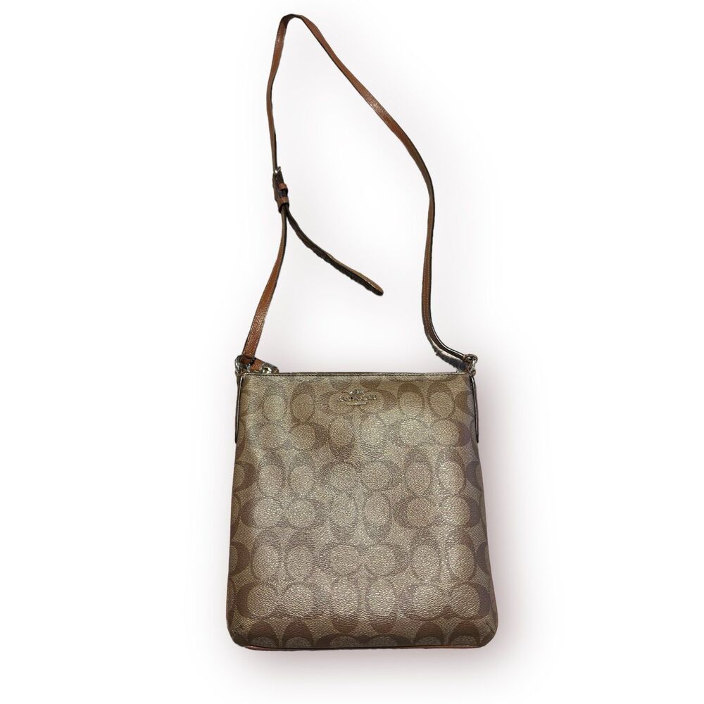 Coach Swingpack Tan/Brown Logo‎ Leather Crossbody Messenger Bag Purse and Wallet